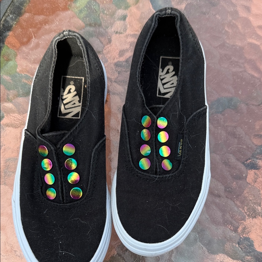 Vans Kids Black Sneakers with Rainbow Accents
